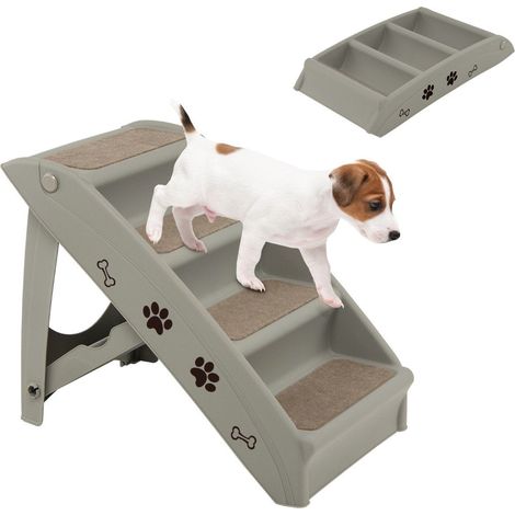 Haustiertreppe mit 4 stufen tragbare kletterleiter sichere hunderampe 625 x 38 x 49 cm grau