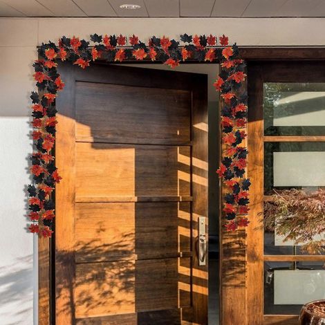 Décoration murale d'intérieur pour les fêtes - Feuille d'érable noire synthétique - Décoration d'Halloween Q (1/2)
