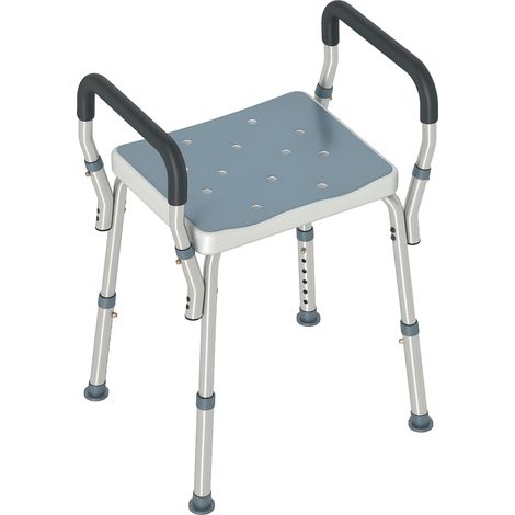 Klappbarer Duschhocker für Senioren, höhenverstellbar mit Armlehnen und rutschfester Unterseite, blau