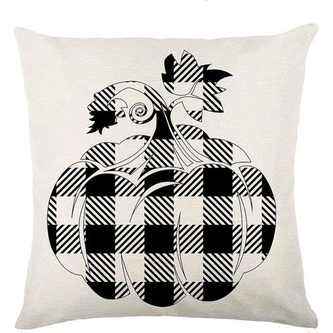 Housse de coussin décorative citrouille à carreaux Buffalo, 45 x 45 cm, en lin, style automne (1/4)