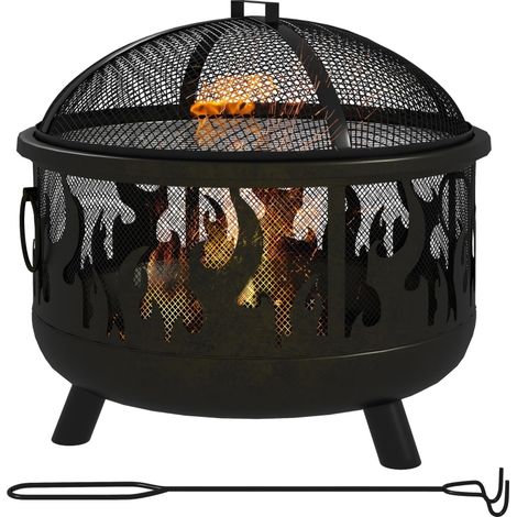 CHICFURN Brasero de jardín Ø61 x 55 cm de metal negro con parachispas y atizador (1/5)
