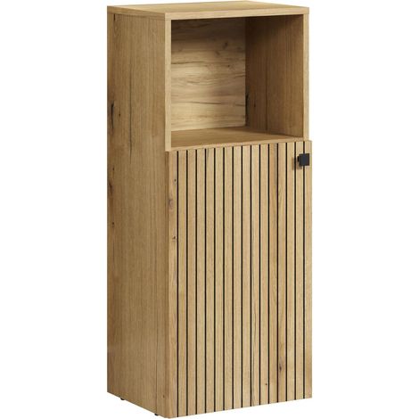 PURE BLISS - Meuble de rangement SDB - 40 x 95 x 31 cm - Chene blond avec des rainures noires - TRENDTEAM (1/5)