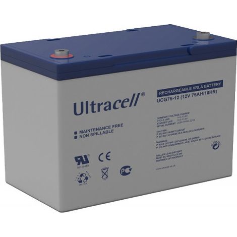 Batterie gel 12V 75Ah UCG7512 – Décharge lente pour énergie solaire et éolienne – Longueur 259mm – Entretien gratuit – Ultracell