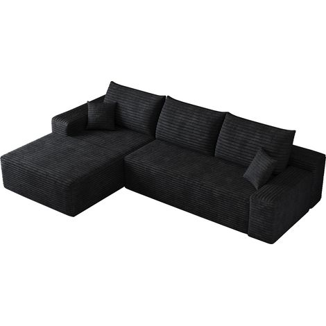 Canapé d'angle modulable 270 cm avec chaise longue en velours côtelé noir, sans montage (1/5)