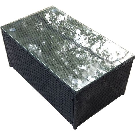 Fimous Rattan Gartentisch Rechteckiger Couchtisch Outdoor Lounge Gartenmöbel für Balkon,Garten,Terrassee Schwarz (1/4)