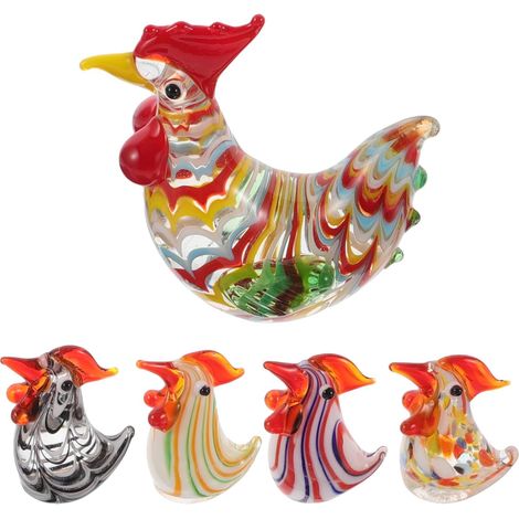 de 5 figurines décoratives en verre représentant un poulet