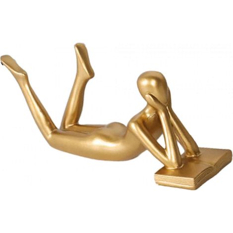 Statuette de penseur en résine dorée, objet de décoration de table créatif et de collection, sculpture pour étagère, bibliothèque, hôtel, bureau.-Lying on Stomach