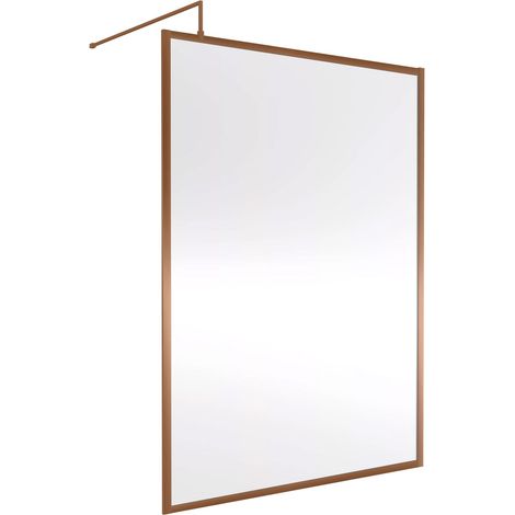 Nuie Full Outer Framed Wetroom Screen 1400mm W x 1850mm H with Support Bar 8mm Glass - Brushed Bronze (1/2)