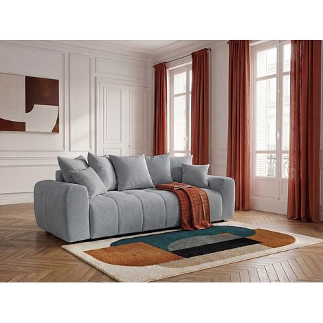 BOBOCHIC - Canapé 3 places convertible ROXELANE tissu chiné   Gris clair (1/5)
