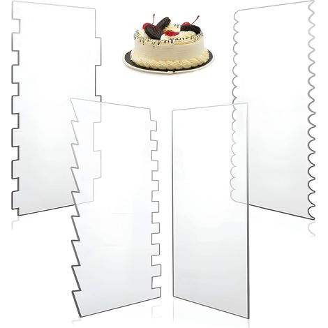 Racleur À Gâteau Acrylique - 2 mm D'épaisseur - Double Face Lisse Et Texturé - Pour Décoration De Gâteaux Maison - Lot De 4 (1/5)