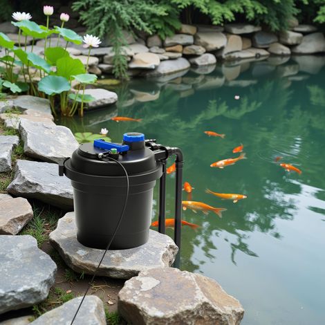 Wiltec CPF-180 Filtre de bassin à pression avec stérilisation UV - 380 x 380 x 400 mm - 11 W / étang 6000 l max. / réservoir 20 l - Nettoyage facile - Filtration eau à grand débit