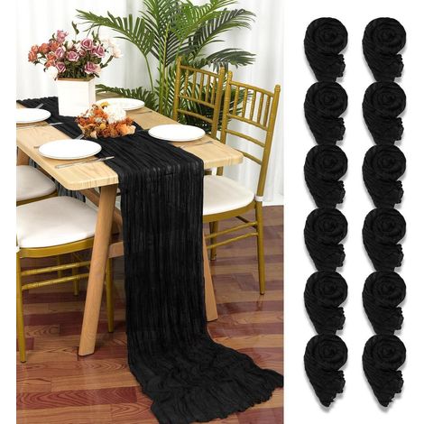 12x Tischläufer Schwarz 55x300cm Gaze Stoff Rustikal Boho Hochzeit Deko