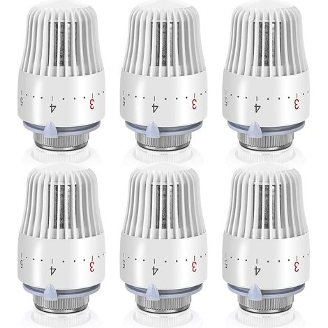 Robinet Thermostatique Radiateur: 6 Pièces Tête Thermostatique Radiateur, Thermostat Radiateur, Thermostat M30 X 1,5, Blanche (1/5)