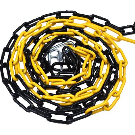 Chaîne de Signalisation en Métal avec 2 Boucles de Connexion - Jaune/Noir Diamètre de 4 mm - Chaîne de Barrière Chaîne de sécurité (10 Mètres) (1/5)