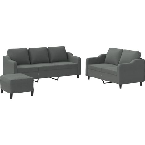 vidaXL Juego de sofás con cojines 3 piezas tela gris oscuro (1/2)