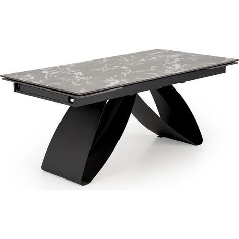 Table à manger extensible avec plateau en marbre noir et pied central Lizzy (1/5)