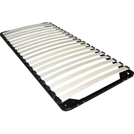 Vente-Unique – Sommier cadre à lattes 90 x 200 cm – 19 lattes actives en bois peuplier – Charge max 200 kg – Sans pieds – Métal noir laqué epoxy