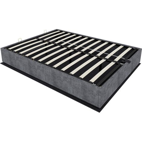 Estructura de cama 160x200 cm en terciopelo gris con lamas y pistones de gas MODENUIT (1/5)