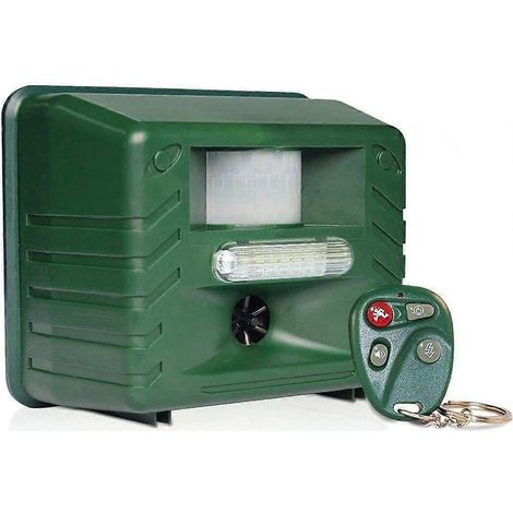 Répulsif ultrasonique pour animaux avec détecteur de mouvement, télécommande à 4 touches, stroboscope et son, vert (1/5)