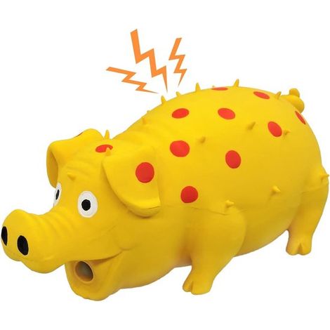 Juguete chirriante juguete masticable látex lunares emite sonido chirriante, juguete resistente 20 cm perro juegue solo muerda, amarillo (1/5)