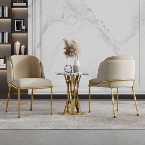 Lot de 2 chaises de salle à manger beige et kaki en similicuir PVC, assise rembourrée, pieds inclinés en métal, patins réglables, charge 150 kg (1/5)