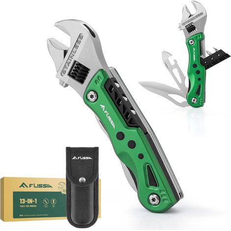 FLISSA Clé Multioutils, Clé à Molette Multifonction 13 en 1 avec Sac, Outil Multifonction en Acier Inoxydable, Multitool Couteau, pour Extérieur, Camping, Randonnée, Réparation