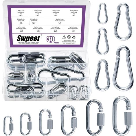 Lot de 30 mousquetons de chaîne de sécurité galvanisés M3.5 M4 M5 M6 M7 M8 - Kit d'assortiment de mousquetons robustes - Connecteur de (1/5)