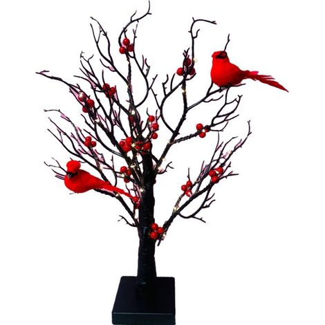 SJLERST LED-Tischleuchte, batteriebetriebener künstlicher Tischbaum mit Lichtern für Schlafzimmer, Büro, Weihnachtsdekoration, roter Vogel (1/5)