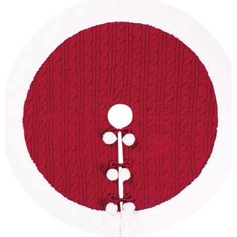 Jupe de sapin de Noël tricotée à pompons blancs, décorations de Noël pour la maison, jupe de sapin de Noël 92 cm, tapis de sapin de Noël tricoté rouge, jupe de sapin de Noël, fête, décoration du nouve (1/5)