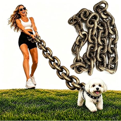 Cadena de tracción gigante de hierro, imitación, ligera y gruesa, ideal para fotos de perros pequeños, cachorros y gatos (bronce, 150 cm). Tamaño mediano.