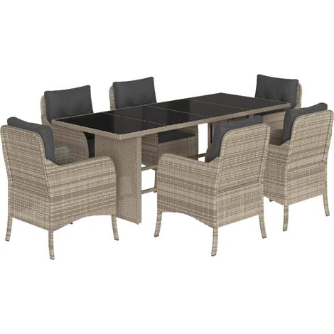 Set da Pranzo da Giardino 7 pz Cuscini Polyrattan Grigio Chiaro vidaXL (1/5)