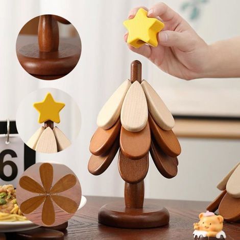 Sous-Plat Pliable En Forme D'Arbre - Bambou Nanmu - Pour Plats Chauds Théières Assiettes - Cuisine Fêtes Réunions - Lot De 3 (1/5)
