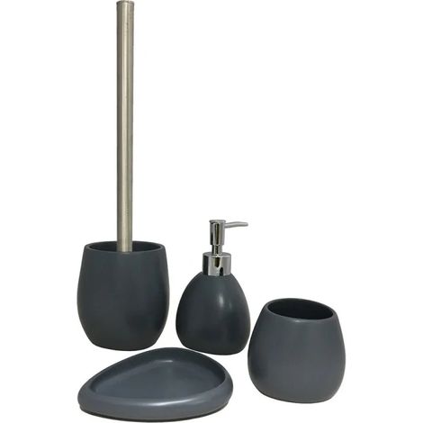 Set 4 accessoires gris anthracite salle de bain - Lara