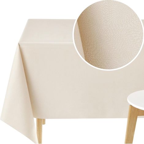 Nappe rectangulaire facile à nettoyer, 250 x 140 cm, nappe en PVC pour extérieur, imperméable, rectangulaire, crème beige, toile cirée pour 8 places, avec impression à rayures (1/5)