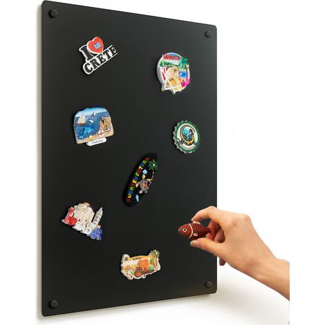 Tableau magnétique mural en métal noir peint en poudre pour souvenirs de voyage, aimants de vacances, décoration murale suspendue 40 x 60 cm