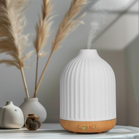 Diffuseur Huiles Essentielles en Céramique 250ML, Diffuseur de Parfum Electrique Humidificateur Ultrasonique Diffuseur Aromathérapie pour la Maison, Yoga (Blanc 250 ML) (1/5)