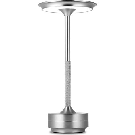 Lampe de table LED, finition argentée, rechargeable, pour table de chevet, bureau, salon ou élément décoratif.-AquaForge