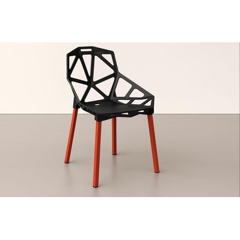 ORION91 Silla ELECTRA Color Negro Estructura Roja 🖤 Acero y Polipropileno 54x59x80cm Comedor Oficina Salón  Teletrabajo Cocina - SpazioLuzio - Unidad (1/5)