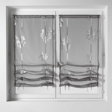Homemaison – Store voilage en étamine imprimée gris clair 60x160 cm – 100% polyester – Prêt-à-poser – Finition ourlet passe tringle