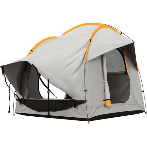 Tenda per Auto Impermeabile a 3 Porte in Poliestere 239x210x210 cm PE e Fibra di Vetro Grigio e Arancione