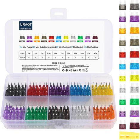 55pcs Fusible Voiture Set, 22Pcs Fusible Voiture Standard et 33pcs Mini Jeu de Fusibles Auto avce 1pcs Extracteur pour Truck/RV/Camion/Moto (2A/3A/5A/7.5A/10A/15A/20A/25A/30A/ 35A/40A) (1/5)