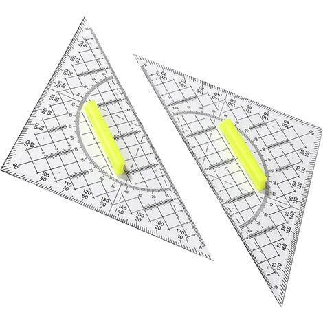Lntyq Requerre,Equerre Ecole Rapporteur, 2 pcs Règle Equerre Rapporteur Kit Geometrie Triangle Plastique à Dessiner avec Poignée Requerre Plate Transparente pour Etudiants Enfants Bureau Maths (1/5)
