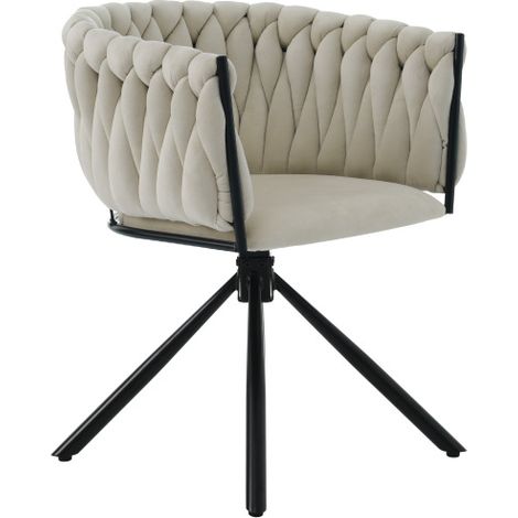 Chaise de salle à manger en velours, fauteuil pivotant de luxe clair pour salon/chambre, fauteuil pivotant de détente avec quatre pieds de support en métal, beige