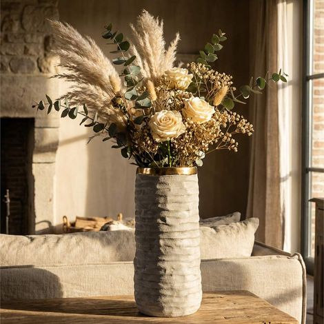 Vase Fasimo, Finition Naturelle, Beige, Structure dorée, Diamètre 11 cm