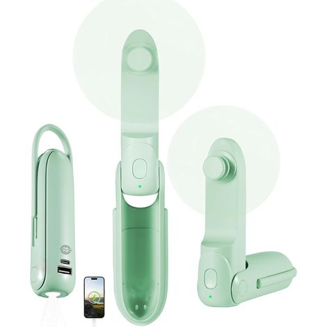 Mini Ventilateur de Voyage Pliable, Rechargeable USB avec Fonction Lampe LED-Vert (1/5)