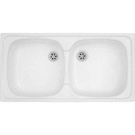 Fregadero doble de acrílico Polimat ZD-40 blanco de 80x40 (1/3)