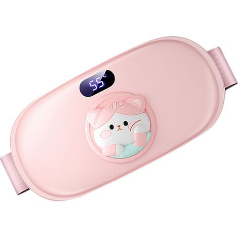 Ceinture chauffante électrique pour utérus, circulation sanguine améliorée, contrôle intelligent de température visible, soulagement des règles, rose motif chat (1/5)