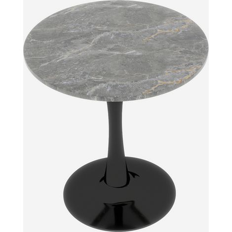 Mesa auxiliar redonda efecto mármol gris 70x72 cm con base negra estilo moderno MODENUIT (1/5)