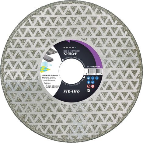 Sidamo – Disque diamant pour meuleuse 125mm – Alésage 22,23mm – Coupe marbre et granit – Vitesse max 15300 Tr/min – Épaisseur 2,2mm