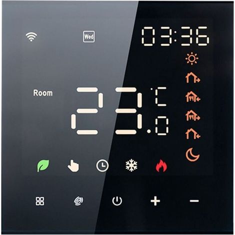 Thermostat intelligent 16A, panneau de contrôle de température programmable à commande vocale, interrupteur de thermostat de sol pour climatisation (noir) (1/5)
